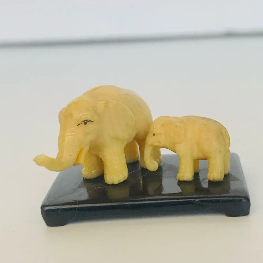 Vintage Miniature Elephants Mom & Baby Celluloid French Ivory Figurines
